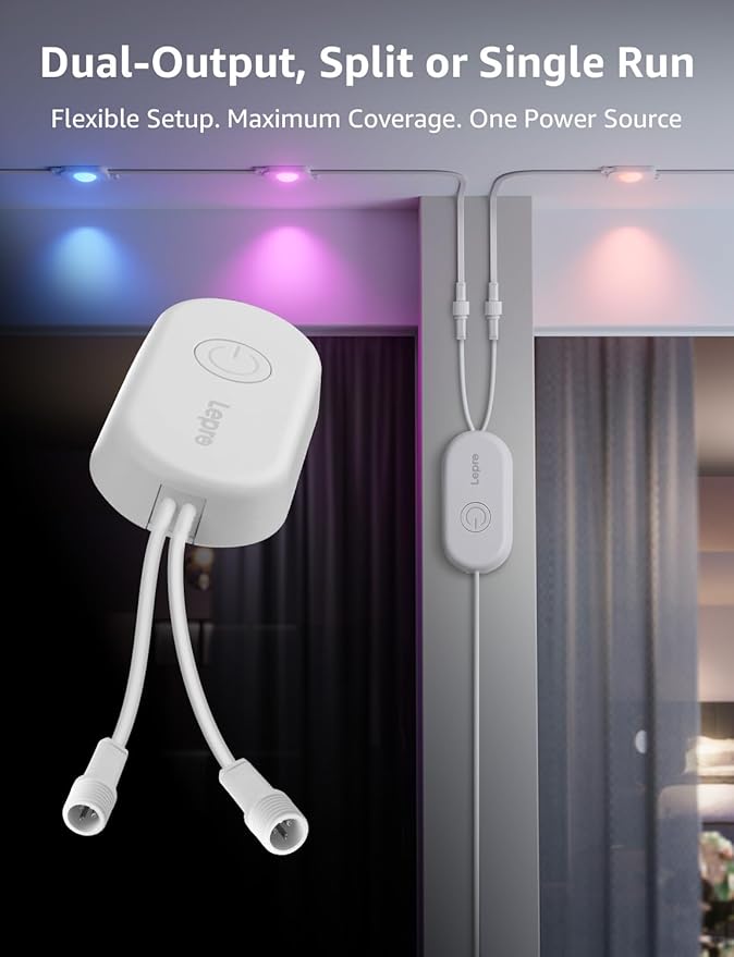 Lepro EE1 AI Permanent Outdoor Lights with Dual-Output, 50ft 30 LED RGB+IC Smart Outside Light for House Christmas Decor,Alexa Google Enabled 2.4 GHz WiFi/Bluetooth, APP Control No Remote Controller