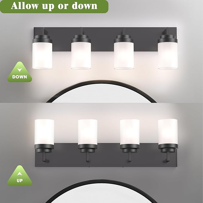 Espird Bathroom Vanity Light, 4 Light Matte Black Vanity Light with White Matte Glass Shade, 30in Farmhouse Wall Light, Lighting Fixtures Over Mirror for Bathroom