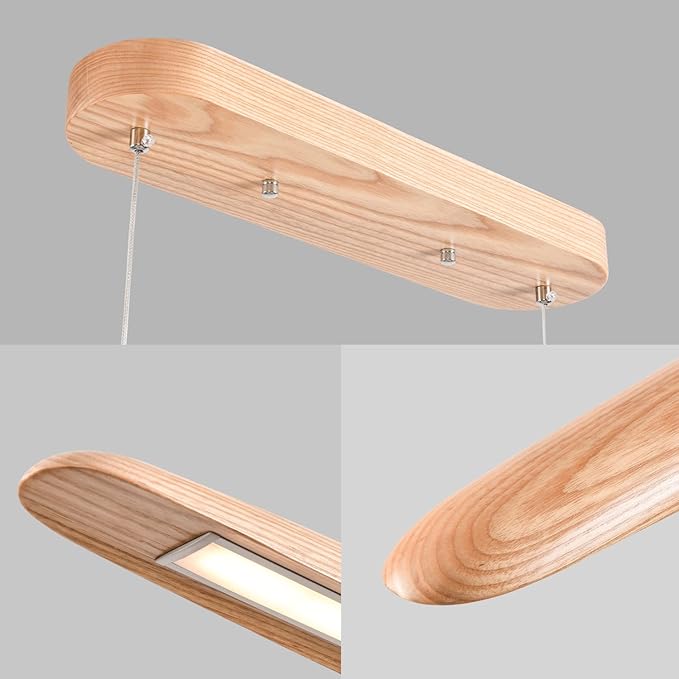 YISDESIGN 51" 36W Wood LED Linear Pendant Light Fixture Led Dining Room Light Dimmable Hanging Light Fixture for Dining Room Kitchen Island Pool Table Lights Natural Ash
