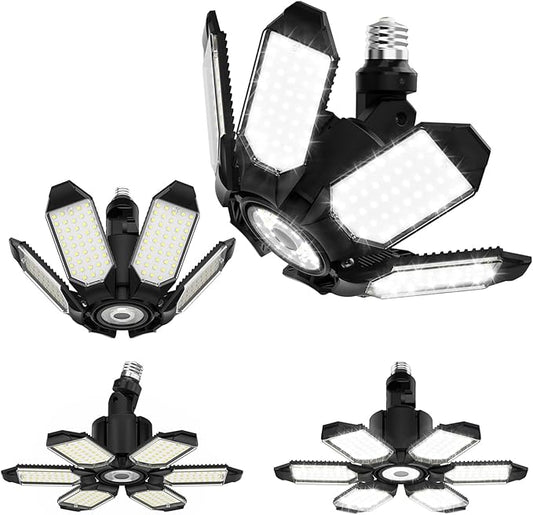 Adiding Rotatable LED Garage Light 4 Pack, 48000Lm Super Bright Basement Lighting Fixture w/ 6 Adjustable Panels Screw in E26 E27 Bulb Base for Workshop Attic Barn Ceiling Warehouse Gym Utility