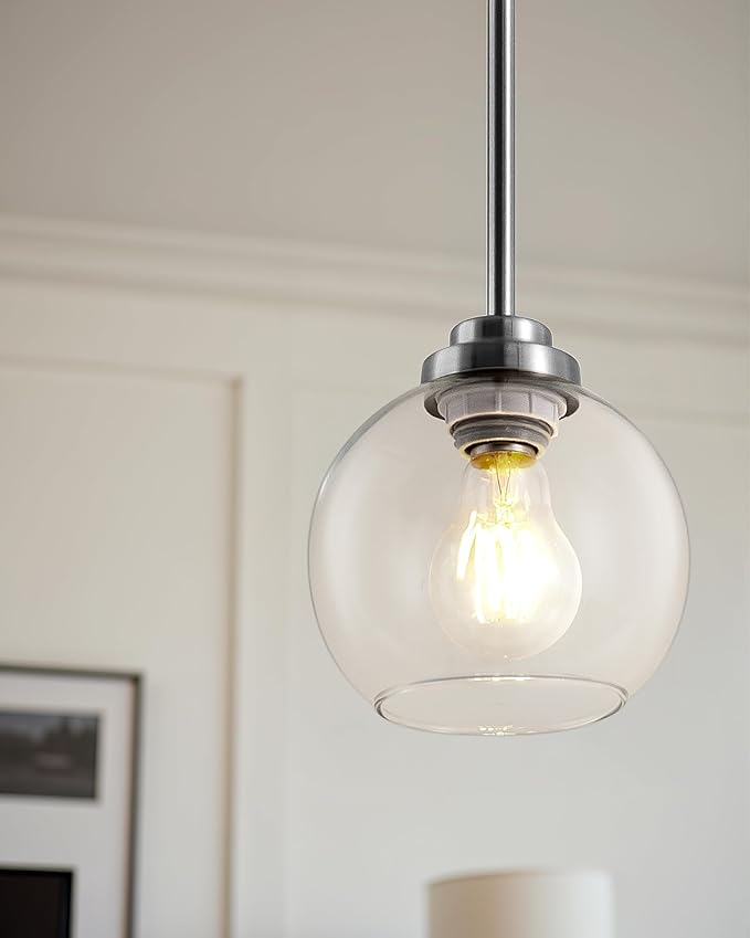 3 Pack Globe Pendant Light, Brushed Nickel Hanging Ceiling Light Fixtures with White Frosted Glass Shade, Modern House Adjustable Lights for Kitchen Island Bedroom Hallway