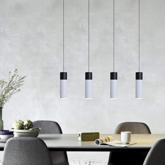 Vela 4 Mini Pendant Lighting Black-White - LED Hanging Light Fixture for Kitchen Island, Bar, Foyer - Cluster Pendants - Dimmable, Adjustable Wire, Lamp Bulb Included