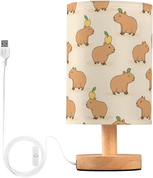 Aslsiy Cute Capybara Yellow Bedside Table Lamp Animal Nightstand Lamp Night Light Fabric Shade for Bedroom Living Room Home Office