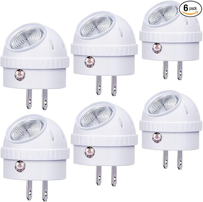 Emotionlite Plug-in Night Lights, Warm White LED Nightlight, 360° Rotation, Dusk to Dawn Sensor, Kids, Adult, Bedroom, Hallway, Bathroom,Kitchen, Stairways, Corridor, 6 Pack