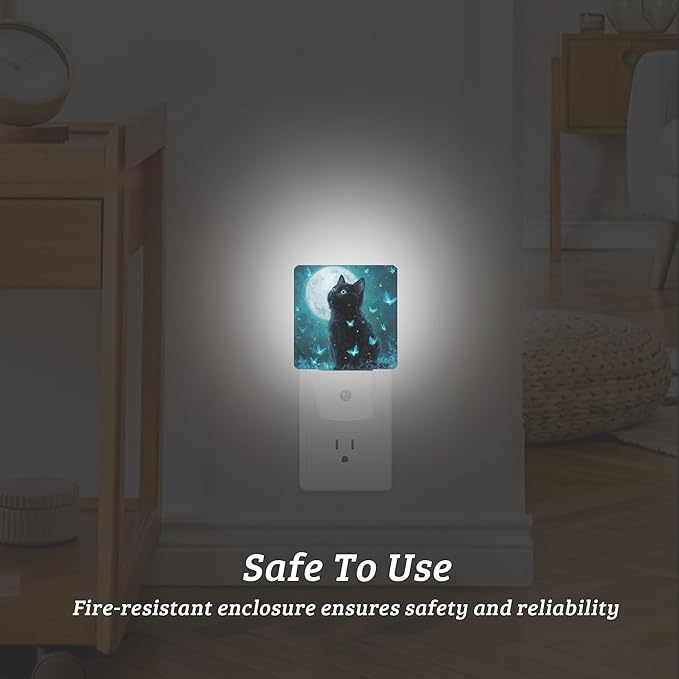 Cat Under The Moonlight Night Light, Plug-into Wall Nightlight Lamp with Dusk to Dawn Sensor, Led Lamp 0.5W Energy Efficient for Boys Girls Women Men Gifts, Home Decorative