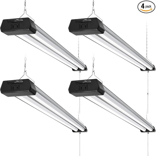 Barrina BS42a 4FT LED Shop Light, 42W, 5000K, 4800LM, Linkable Led Garage Ceiling Lights, Workshop, Hanging or Flush Mount, Concealed Wiring Design, Pull Chain Switch, Heat Dissipation, 4 Packs
