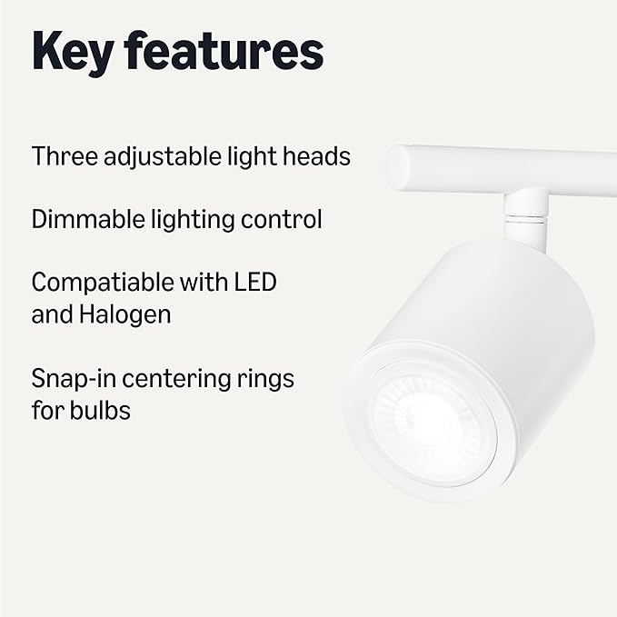 Amazon Basics 3-Light Track Lighting Kits, 20W x 5D x 7H in, 1 Pack, White