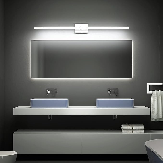 ZUZITO 48 inch Vanity Lights - Chrome Bathroom Light Over Mirror Dimmable Modern LED Vanity Lighting Fixtures Cool White 6000K