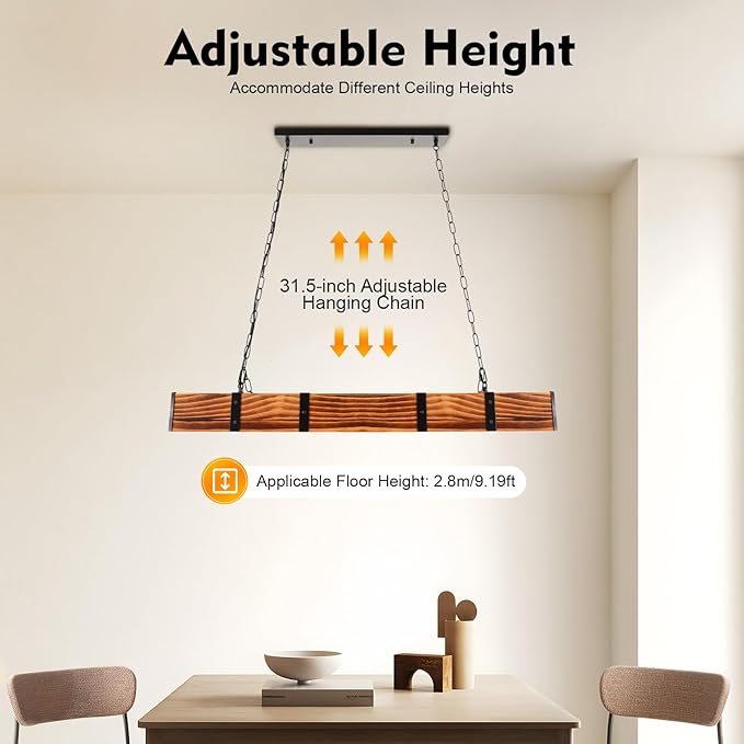 Farmhouse Chandeliers Pendant Lamp, Retro Hanging Lamp 4-Light Wood Beam Linear Hanging Light Vintage Ceiling Light Fixture for Kitchen Island, Restaurants, Cafes, Bars