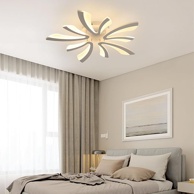 DELIPOP Modern Ceiling Light, 26.7'' Dimmable White Acrylic V-Shaped LED Flush Mount Ceiling Light, 3000K-6500K with Remote Control for Living Room Bedroom Dining Room