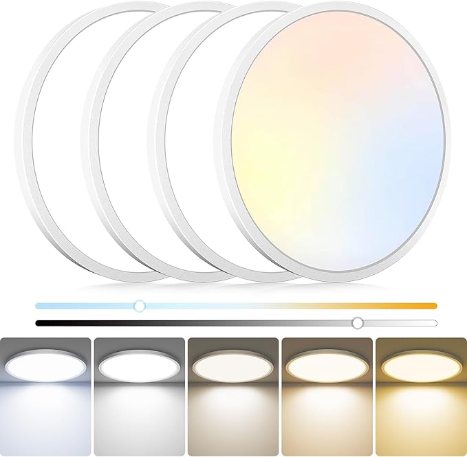 4Pack LED Flush Mount Ceiling Light Fixture, 12Inch 24W, Dimmable&3000K/3500K/4000K/5000K/6500K Adjustable Low Profile Ceiling Lights, 3200LM Modern Lamp for Bedroom, Porch, Kitchen, Hallway, White
