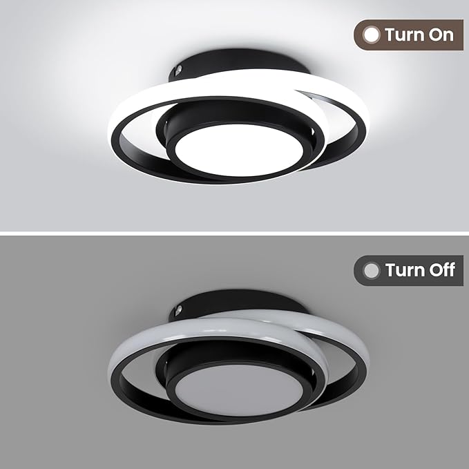 CANEOE 2 Packs Small Modern LED Ceiling Light,2 Rings Creative Black Ceiling Lamp Indoor Hallway Lighting Fixtures for Hallway Living Room Bedroom Kitchen Office (Black)