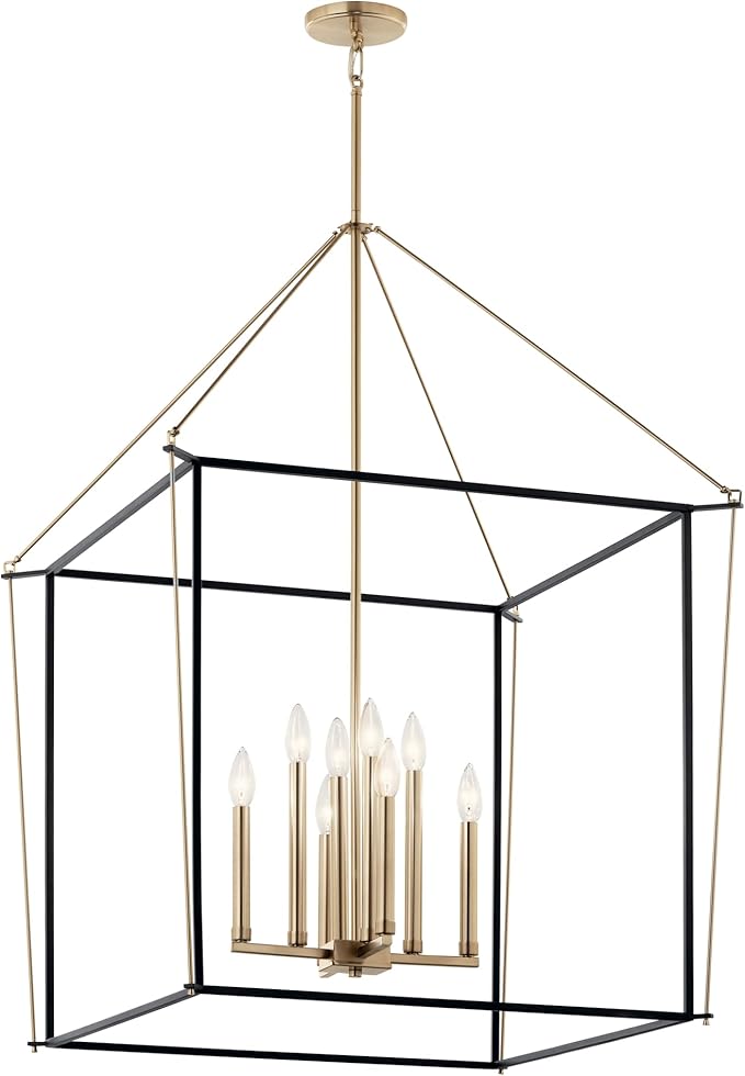 Kichler Eisley 8-Light Foyer Pendant, Soft Modern Light in Champagne Bronze and Black, Sloped Ceiling Compatible, for Foyer (40.25" x 28.25" x 28.25"), 52628CPZ