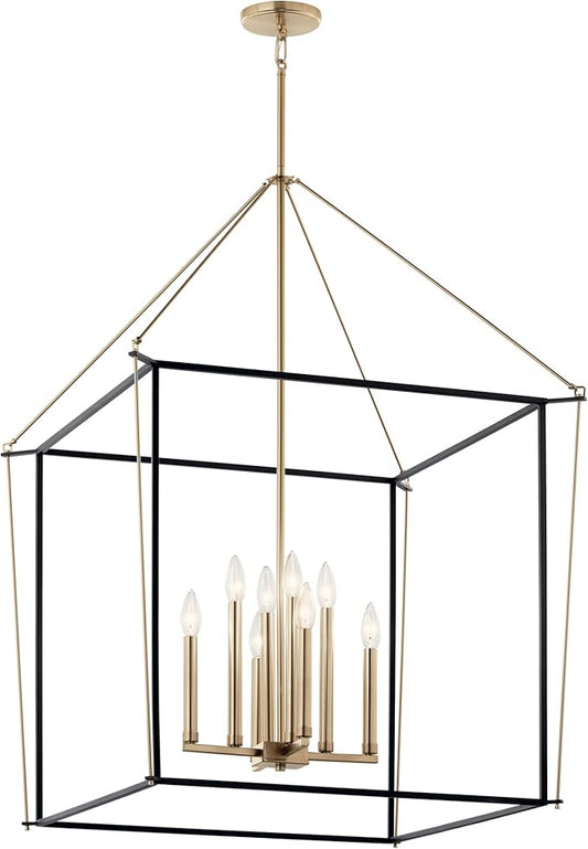 Kichler Eisley 8-Light Foyer Pendant, Soft Modern Light in Champagne Bronze and Black, Sloped Ceiling Compatible, for Foyer (40.25" x 28.25" x 28.25"), 52628CPZ