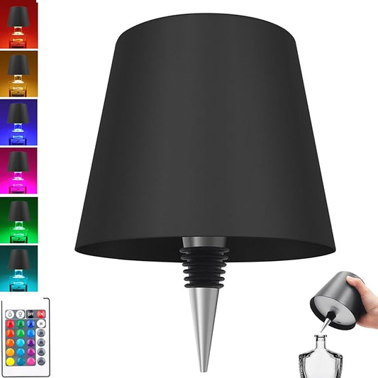 Wireless Bottle Lamp with Remote Control, Rechargeable RGB Wine Bottle with 3Modes Light Dimming, Waterproof Touch Lamp Head for Room, Bar, Restaurant and Party Decorations(Black RGB)