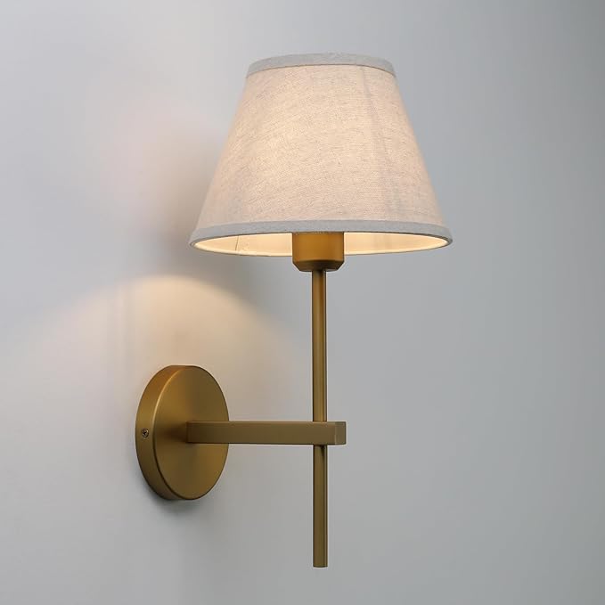 Pathson Vintage Linen Fabric Wall Sconce, Hardwired Linen Cloth Wall Light, Modern Wall Lighting Fixture for Bedroom Living Room Bathroom Hallway Entryway Home Decor
