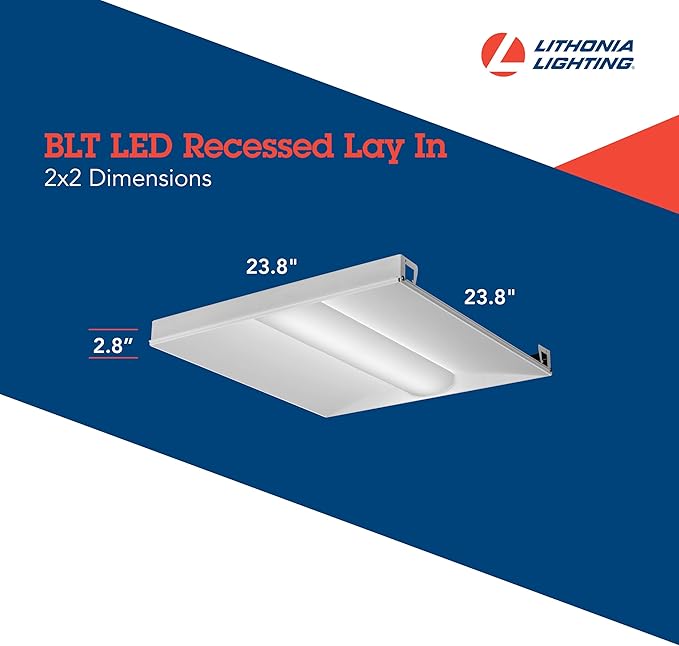 Lithonia Lighting 2x2 LED Troffer Light, BLT Series Low Profile LED Drop in Ceiling Light for Dropped Ceiling with Curved Ribbed Diffuser, 3300 Lumens, 3500K Neutral White