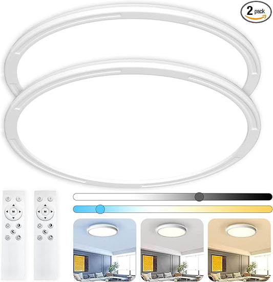 CREATESTAR LED Light, 30W 12 Inch Flush Mount Ceiling Lamp Lighting Fixture, 3000K/4500K/6000K Dimmable with Remote Control, Slim Design for Living Room, Bedroom, Balcony, Kitchen, Corridor (2 Pack)