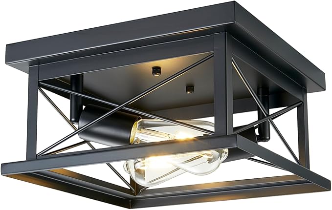 Hamilyeah Industrial Flush Mount Ceiling Light Fixture Black, Farmhouse Close to Ceiling Light Fixture for Bedroom, Living Room, Porch, Hallway, Outdoor, Kitchen Lights Ceiling Mount