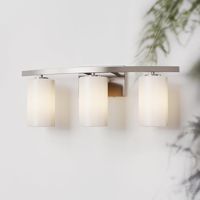 Tawson Talos 3-Light Vanity Light in Brushed Nickel with Satin Etched Glass Shade for Hallway, Entryway, Passway, Dining Room, Bathroom, Garage, Kitchen, Balcony, Living Room