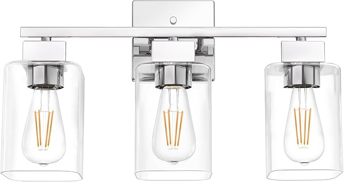 Espird Chrome Bathroom Vanity Light - 3 Light Bathroom Light Fixture Square Design & UL Certification, Bath Room Lighting Fixtures Over Mirror, Modern Vanity Lighting Fixture for Living Room
