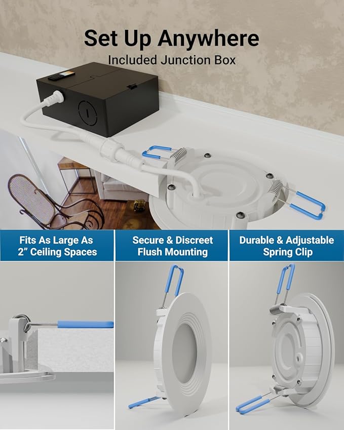 Sunco 24 Pack 3 Inch Recessed Lighting LED, Canless Ultra Thin Flush Mount Ceiling Fixture Light with Junction Box, 550 Lumens, Selectable CCT 2700K/3000K/4000K/5000K/6000K, Dimmable, 6W=50W UL/ETL