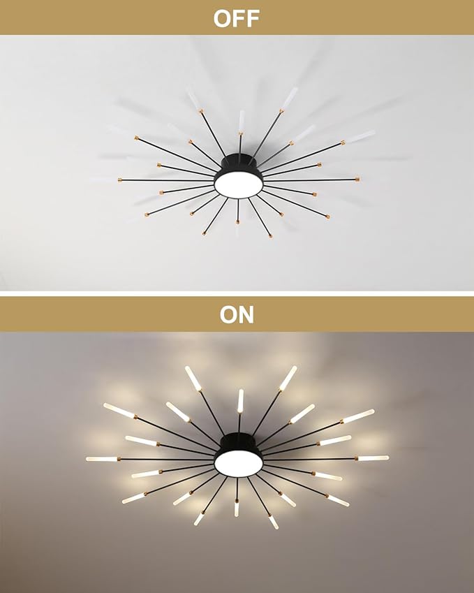Modern Ceiling Light, 20+1 Lights Black Metal Firework Designed Led Lighting Fixture for Farmhouse Kitchen Dining Room Bedroom Hallway Living Room Sputnik Unique Chandelier