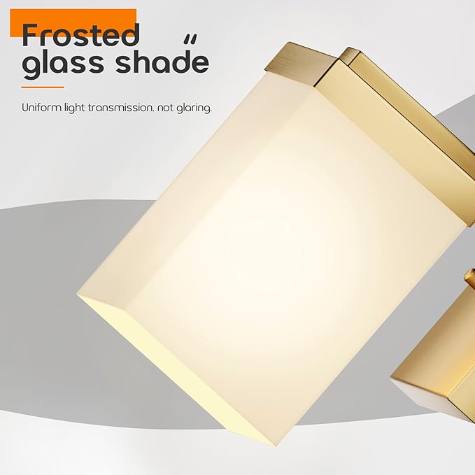 Vanity Lighting Fixtures with White Frosted Glass Shade, Brushed Gold Wall Lamps Over Bathroom Mirror for Bedroom Living Room Porch, 2 Pack T003GD-L1-P2