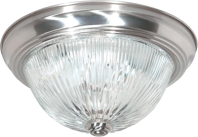 NUVO SF76/609 Two Light Flush Mount, Brushed Nickel/Clear Ribbed Glass
