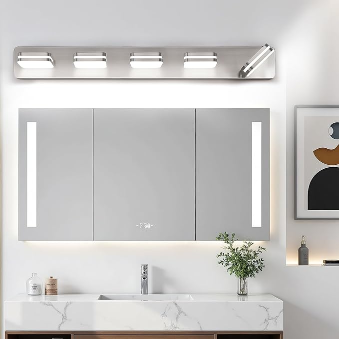 360° Rotate LED Bathroom Vanity Light Fixtures, 2100LM Acrylic Brushed Nickel Vanity Lights for Bathroom, Modern Wall Lighting Fixtures Over Mirror Kitchen Living Room (Natural White Light 5000K)