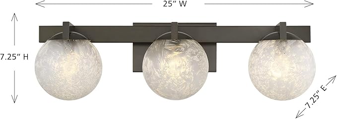 Savoy House 8-1017-3-15 Darien Contemporary Ice Glass Bathroom Vanity Wall Light, 3-Light 180 Total Watts, 7" H x 25" W, Mediterranean Bronze