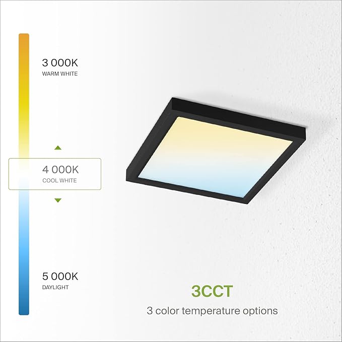 ASD LED 7" Square Flush Mount Light | 15W 1100LM 3000-5000K 120V | 3CCT, Dimmable, Ultra Slim, ETL Listed | Thin Surface Lamp, Bedroom Ceiling Lighting | Black, 12 Pack