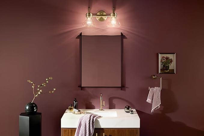 Kichler Farum 19.25" 2-Light Bathroom Vanity Light Fixture with Clear Glass in Champagne Bronze for Vanity Mirror, Jack & Jill Layout, Over Mirror (19.25" W x 9.5" H), 55154CPZCLR