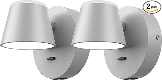 URSOLA Wall Light Set of Two, LED Wall Sconce with On/Off Switch USB Charging Port 110 Volt Hardwired Wall Lamp 350 Rotatable Up Down Sconces Wall Lighting (Grey)