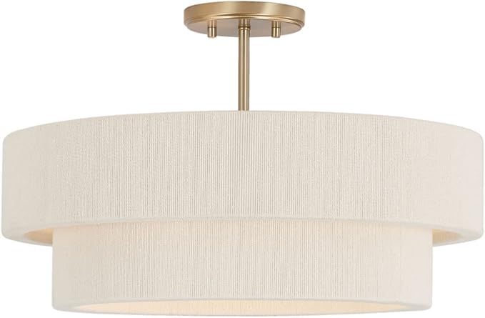 Capital Lighting 349841MA Delaney Modern Hand-Wrapped Rope Drum Pendant Ceiling Light Fixture, 4-Light 240 Total Watts, 13" H x 20" W, Matte Brass