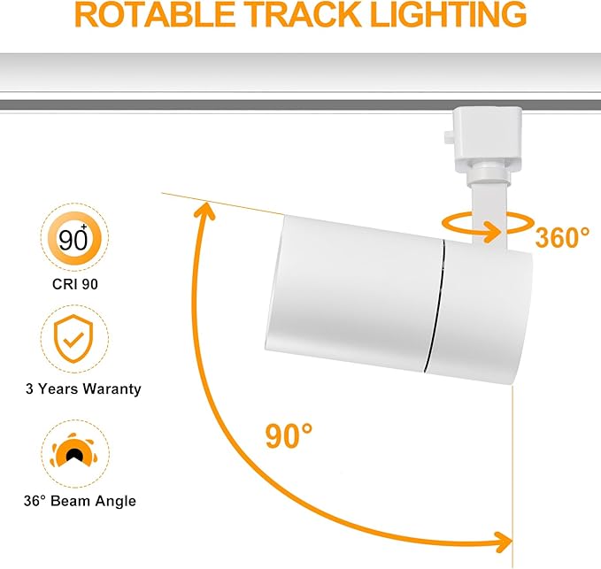 VANoopee 3-Color J Type Track Lighting Heads 20W for Juno Rail - Dimmable Bright LED Track Light Fixtures 3000K 4000K 5000K Ceiling Spotlight for Accent Task, No Flicker CRI90+ 36° 2000lm White 3 Pack