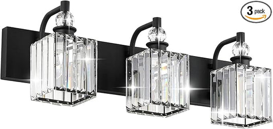 Ralbay Crystal Black Vanity Light for Bathroom 3 Light 24''Modern Matte Black Bathroom Vanity Lighting Fixtures Over Mirror