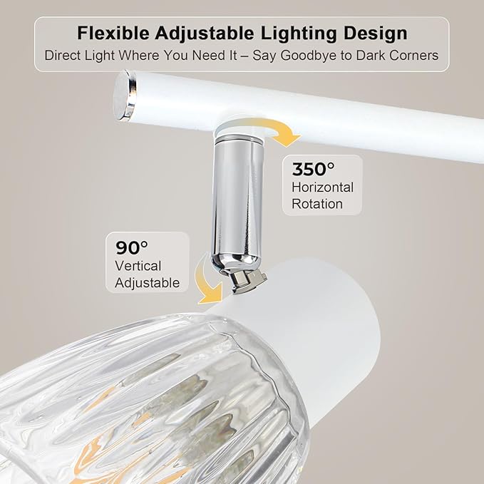 HiBay 2-Light Track Lighting, Directional Modern Ceiling Light Fixture White w/Glass Shades, Flush Mount Wall Spotlight Indoor for Kitchen, Bedroom, Living Room, E12 Base, No Bulbs