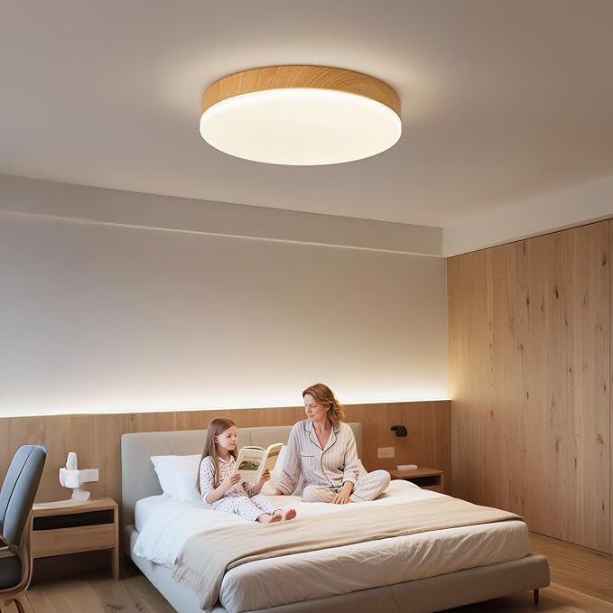 Modern Wood Grain Flush Mount Ceiling Light, 4000K 11.8 Inch Ceiling Light Fixtures, 24W 2200LM Round Ceiling Lamp for Bedroom Kitchen Hallway Laundry Room, Not Dimmable