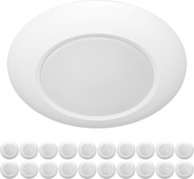 ZAGO 20 Packs 6 Inch LED Disk Light Surface Mount Low Profile Recessed Retrofit Ceiling Fixture for J Box, Dimmable, 15W=75W, 980LM, 5000K Daylight White, CRI>80, ETL Listed, Wet Location