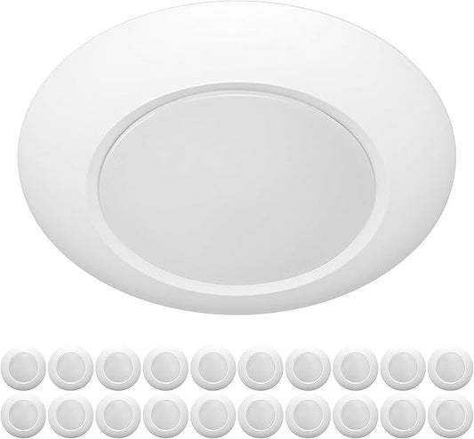 ZAGO 20 Packs 6 Inch LED Disk Light Surface Mount Low Profile Recessed Retrofit Ceiling Fixture for J Box, Dimmable, 15W=75W, 980LM, 5000K Daylight White, CRI>80, ETL Listed, Wet Location