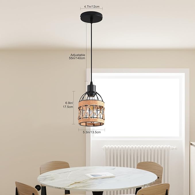 Farmhouse Pendant Light Fixture, Black Pendant Lights for Kitchen Island Industrial Lantern Pendant Light Fixtures with Light Shade, Adjustable Height Hanging Pendant Lighting