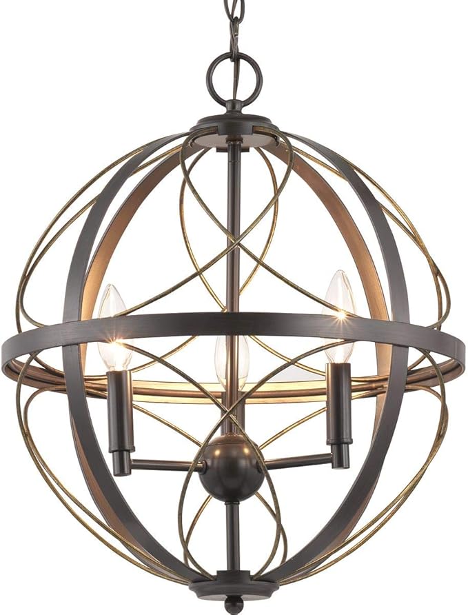 Progress Lighting Brandywine Collection 3-Light Farmhouse Sphere Pendant Light Antique Bronze, 19.75x16.00x16.00