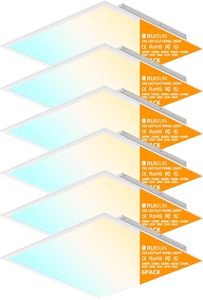 6 Pack 2x2 LED Flat Panel Light Drop Ceiling Office Fixture,Surface Mount Drop Ceiling Fixture,4800LM, 20W/25W/30W/35W/40W Selectable,3000K/3500K/4000K/5000K/6500K 5CCT,Dimmable (0-10V),ETL Listed