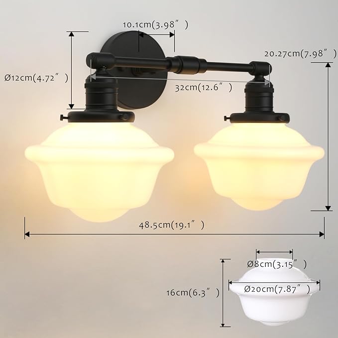 Pathson 2-Lights Milk White Glass Wall Sconce Lights, Modern Classic Wall Vanity Lighting for Living Room Bathroom Bedroom