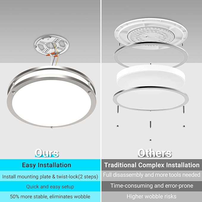 libtit 13 Inch Flush Mount Ceiling Lights with Remote, 24W Dimmable LED Ceiling Light with Nightlight and Timer, 3000K-6500K Adjustable Brushed Nickel Light Fixture for Bedroom Kitchen Bathroom