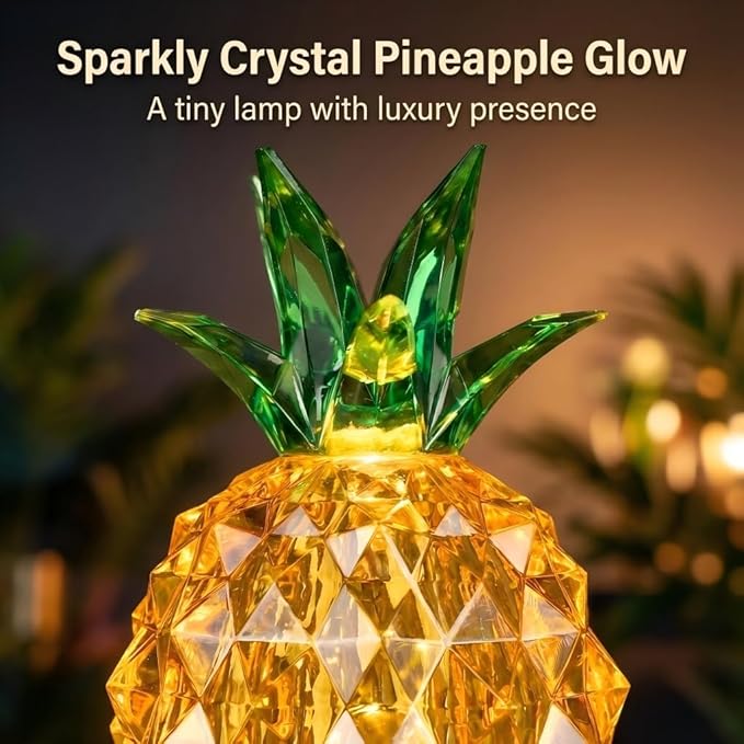Gold Pineapple Lamp for Home Decor, 4.95 Inch Battery Operated Table Lamp for Living Room Aesthetic, Tropical Pineapple Decor Light for Bedroom Coffee Table Shelf Office Desk Decor, Gifts for Women