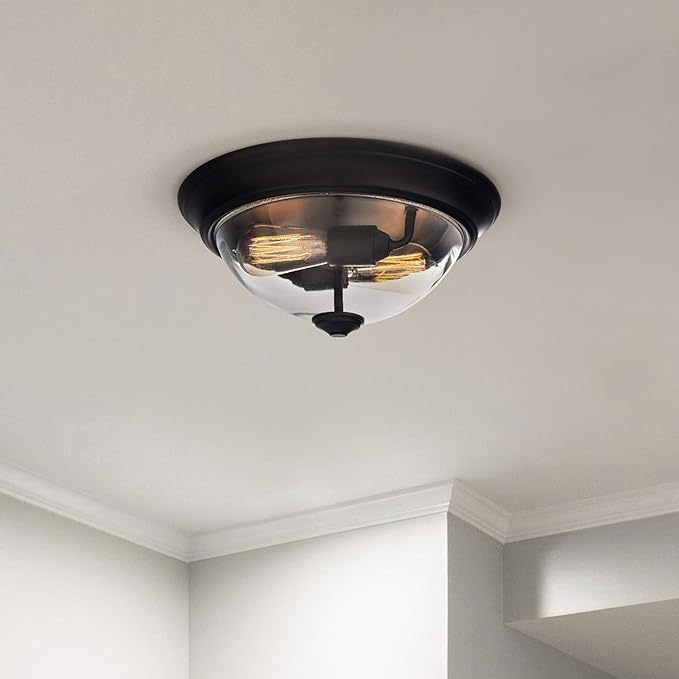 Prominence Home 13 Inch Elegant Flush Mount Indoor Ceiling Light, Clear Glass Lighting Fixture for Bedroom or Living Room, Madalyn, 51379-01, Bronze