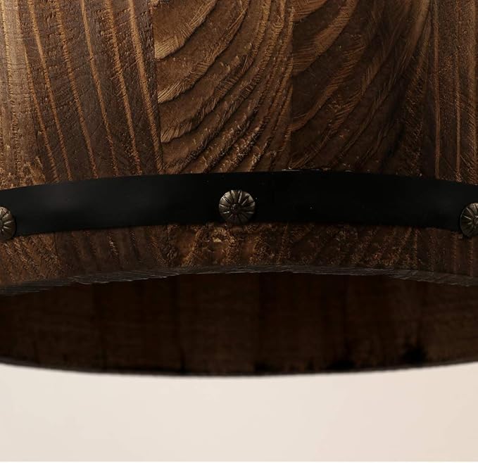 Newrays Antique Wood Wine Barrel Pendant Lamp Hanging Rustic Unique Kitchen Bar Ceiling Lamp Light Fixtures (M)