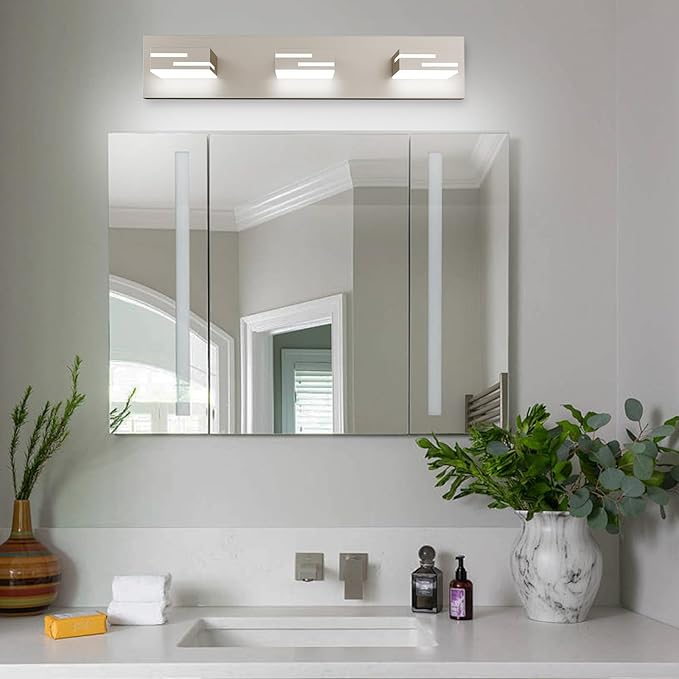 LED Modern Bathroom Vanity Light Fixtures, 3-Light 22-inch Dimmable Brushed Nickel Vanity Lights for Bathroom Lighting Fixtures Over Mirror, with 360° Rotatable Acrylic Heads (Cool White 6000K)